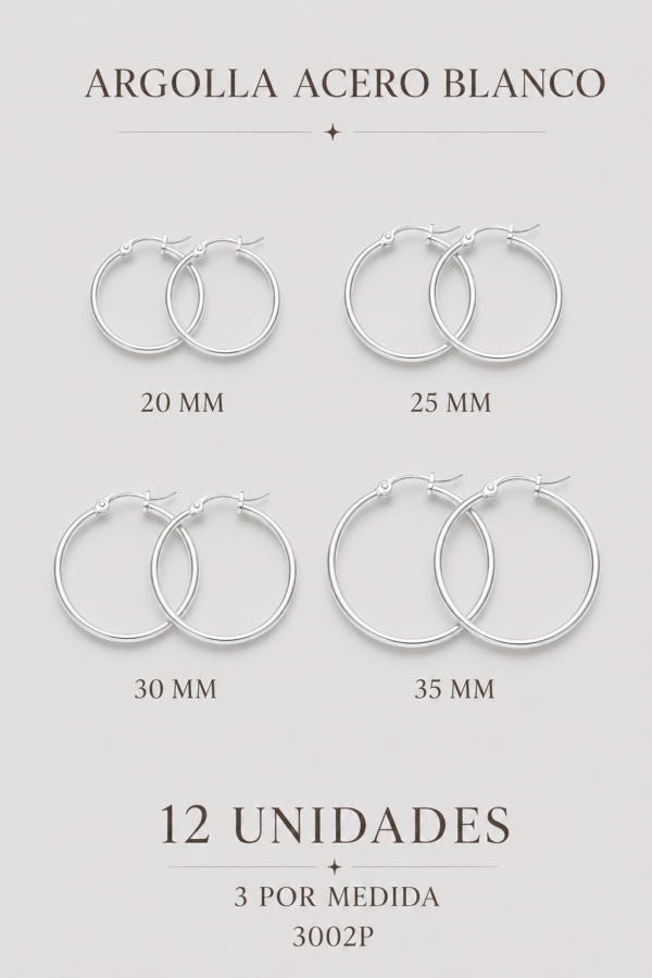 Pack Argollas Acero Blanco x12