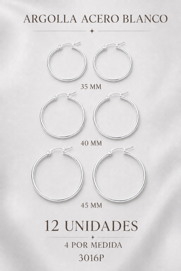 Pack Argollas Acero Blanco x12
